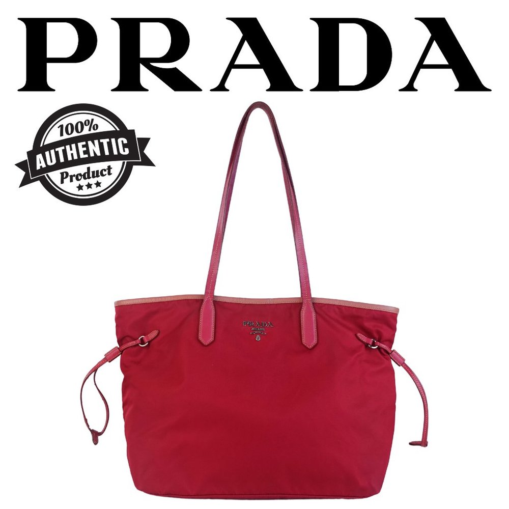 Prada Nylon Safiano Leather Trimmed Tote Pink